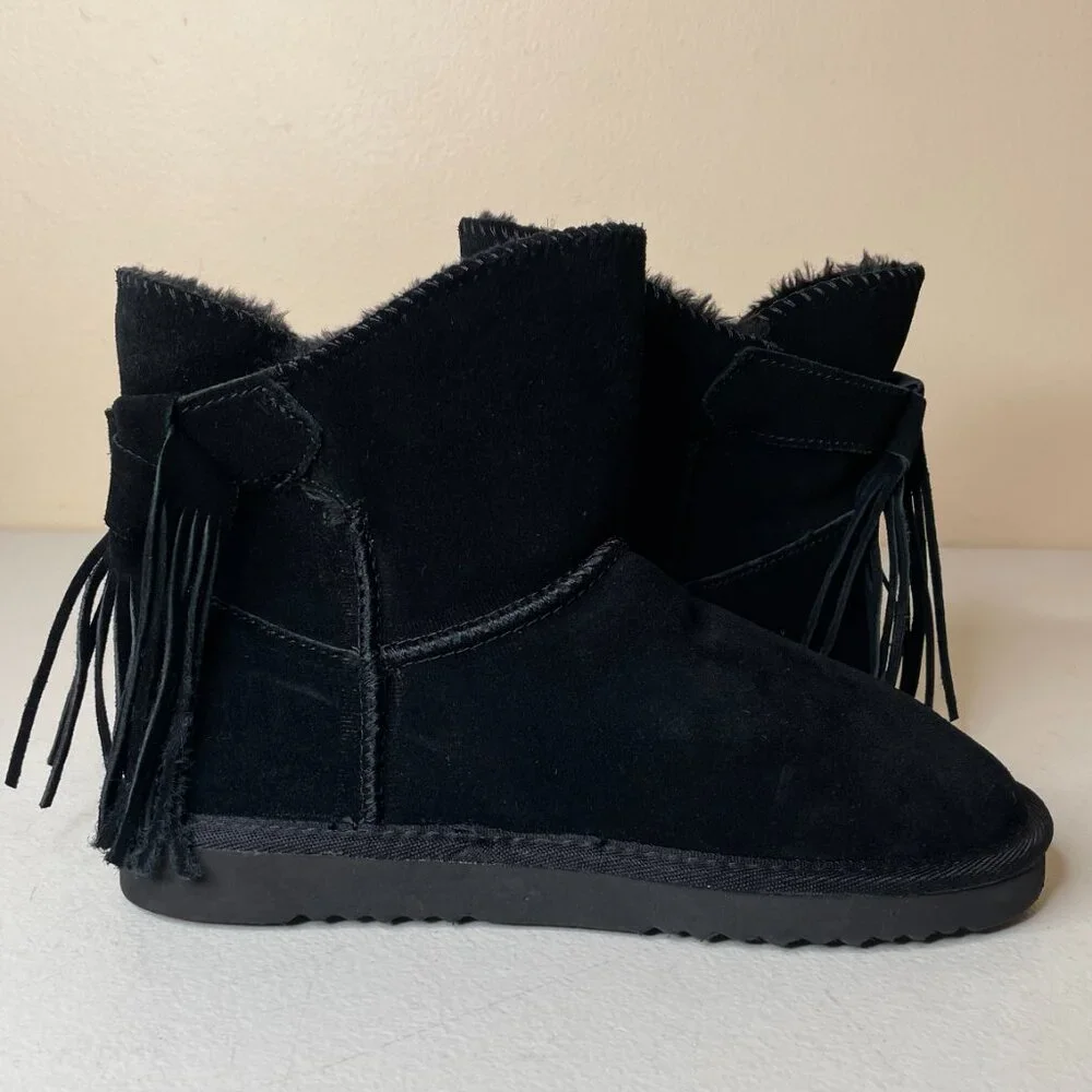 Morgan Taylor Women’s Black Leather Faux Fur Winter Booties Size 7